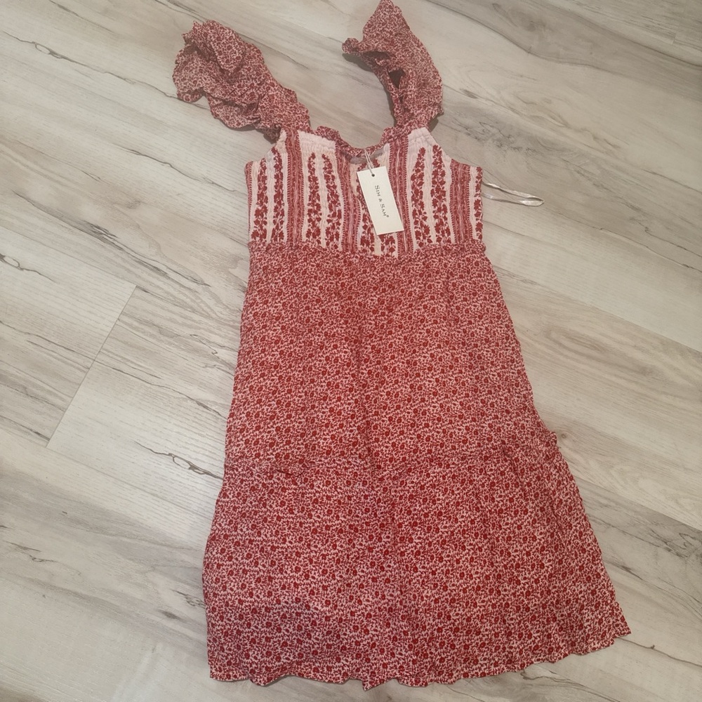 Red Floral Ruffle Strap Dress - Unbranded